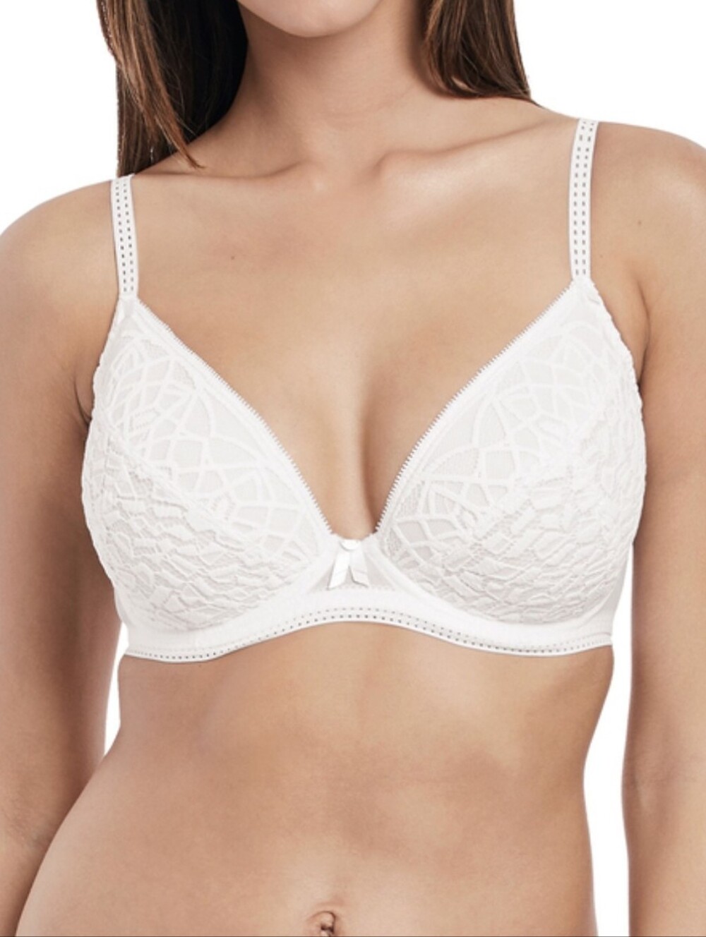 Lace Plunge Underwire Bra - White